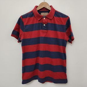 RED CAMEL Men's Blue/Red Striped Polo Shirt Short Sleeve Collared Size L